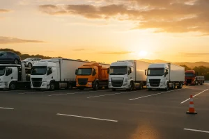 Parkirani kamioni na parkingu: cisterna, cerada, kiper, hladnjača i autotransporter – uporedni vodič (Balkan Drive)