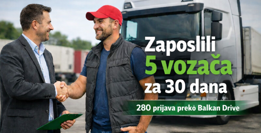 Zapošljavanje vozača kamiona – transportna firma zaposlila 5 vozača nakon 280 prijava preko Balkan Drive platforme